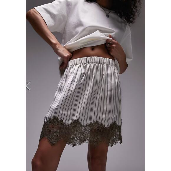 Topshop Dresses & Skirts - Topshop satin lace petticoat mini skirt in multi stripe size 4 / lace trim mini